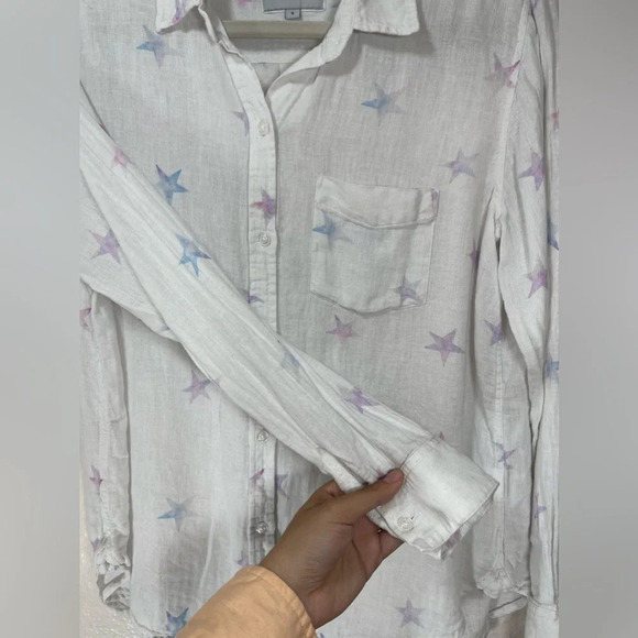 Rails Charli Tie Dye Stars Button Front Shirt Linen Blend White Women’s Small - Picture 5 of 16